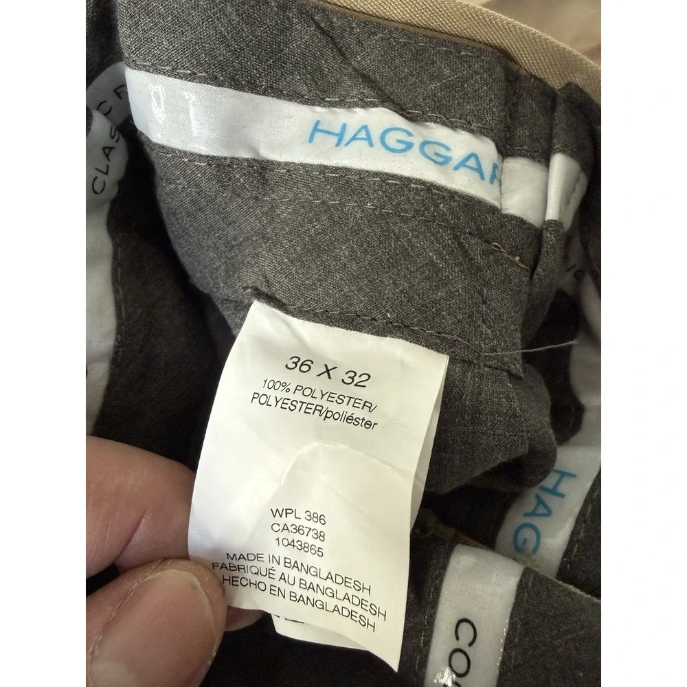Haggar Dress Pants Mens 36x32 Classic Fit‎ Shirt Gripper 4 Way Stretch Tan
